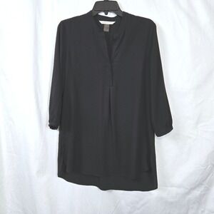 Peter Nygard Women's Black Chiffon 3/4‎ Sleeve Career Tunic Blouse 8 Academia